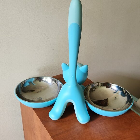 😻 ALESSI Tigrito Cat Blue Cat 2 Bowls Cat Feeder by Designer Mairiam Mirri - Picture 6 of 14